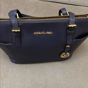 Michael Kors Blue and Gold Saffiano Tote Bag